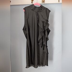 ๐๐ Romantic Kenar Black Sleeveless Ruffle Blouse